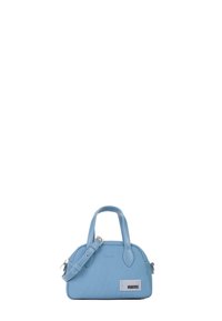 Borsa a tracolla blu chiaro con design strutturato, dotata di manico superiore e cinturino removibile. Tessuto strutturato e dettaglio con patch del marchio.