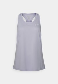Ljuslila Nike ärmlös tränings-tanktopp med racerback och vitt Nike swoosh-logotyp på bröstet.