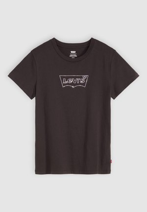 Black cotton T-shirt with short sleeves, featuring a rhinestone-embellished Levi's logo on the chest and a regular fit.