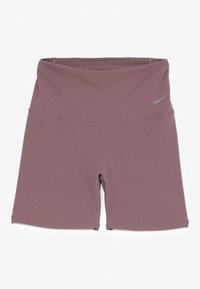 Nike-shortsit hillityssä liilan sävyssä, valmistettu pehmeästä ja joustavasta kankaasta, jossa on leveä vyötärönauha ja pieni logo vasemmalla lonkalla.