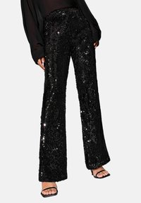 REGULAR FIT - SEQUIN - Trousers - black