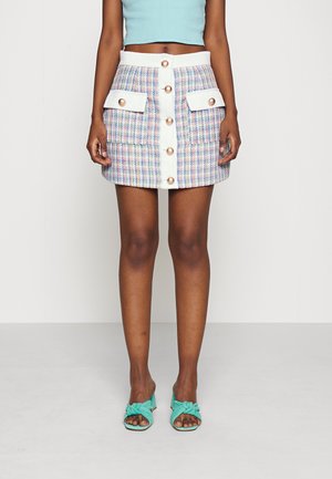 TWEED HIGH WAISTED SKIRT WITH CONTRAST POCKETS - Minihame - multi tweed white