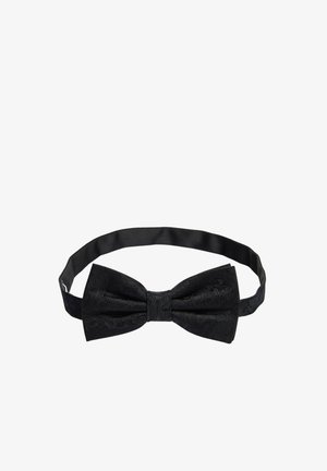 Zwarte vlinderdas met een gestructureerd paisleypatroon, gemaakt van satijnmateriaal, met een verstelbare band voor een veilige pasvorm.