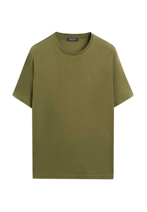 Massimo Dutti, SHORT SLEEVE COTTON BLEND T-SHIRT - T-shirt basic - khaki