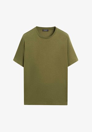 Massimo Dutti, SHORT SLEEVE COTTON BLEND T-SHIRT - T-shirt basic - khaki