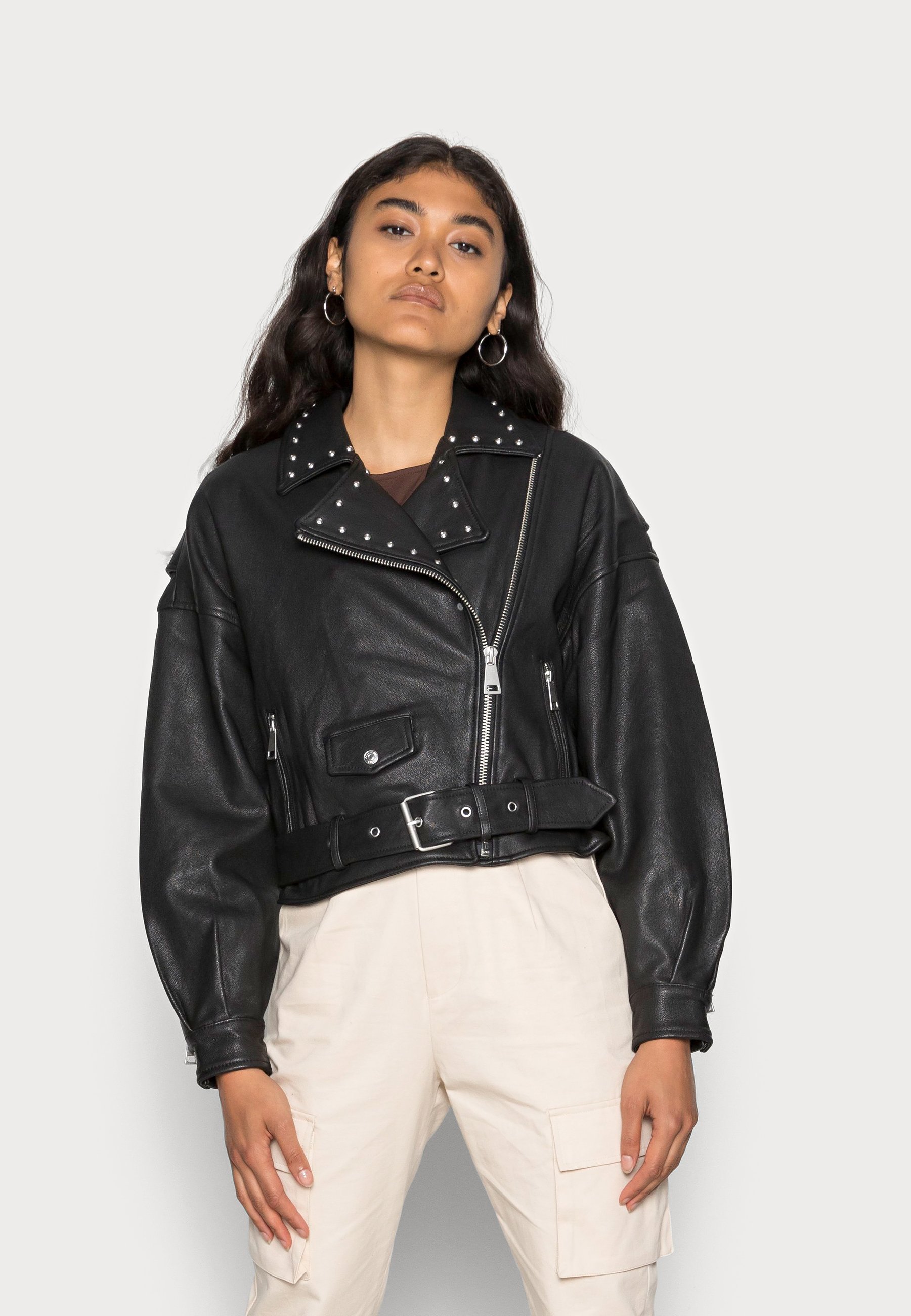 leather studded biker jacket