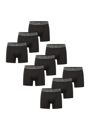Black boxer briefs set, featuring a gray elastic waistband with logo. The fabric appears soft, stretchy, and smooth. Ten pieces displayed.