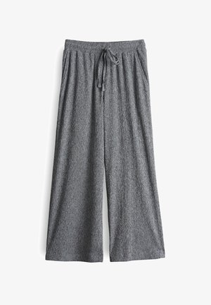 Grijze, wijde pantalons gemaakt van textuurstof, met een elastische tailleband en een trekkoord, en zijzakken.