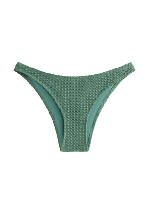 Groen textuur bikini onderstuk met een wafelenpatroon, voorzien van een gladde binnenvoering en een klassieke lage taille.