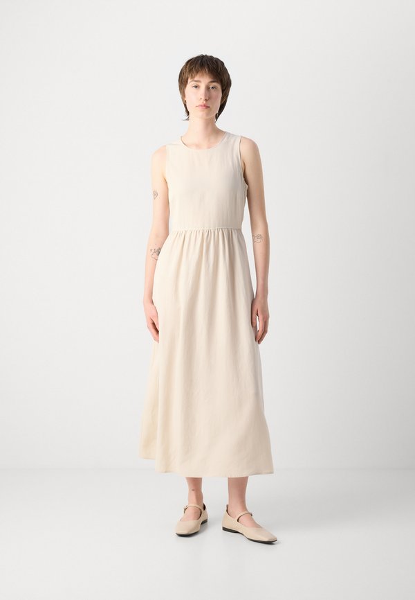 DRESS MIDI LENGTH ROUND NECK FLARED SKIRT CUT OUT AND GATHERING DETAIL - Day dress - stone4