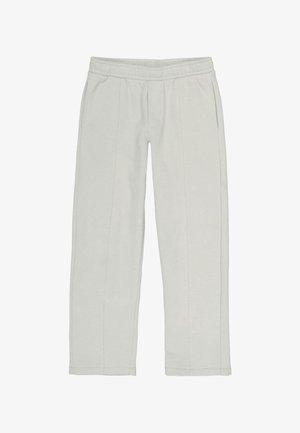 Pantalon de survêtement gris clair avec taille élastique, poches latérales et coupe droite, présenté à plat sur un fond blanc.