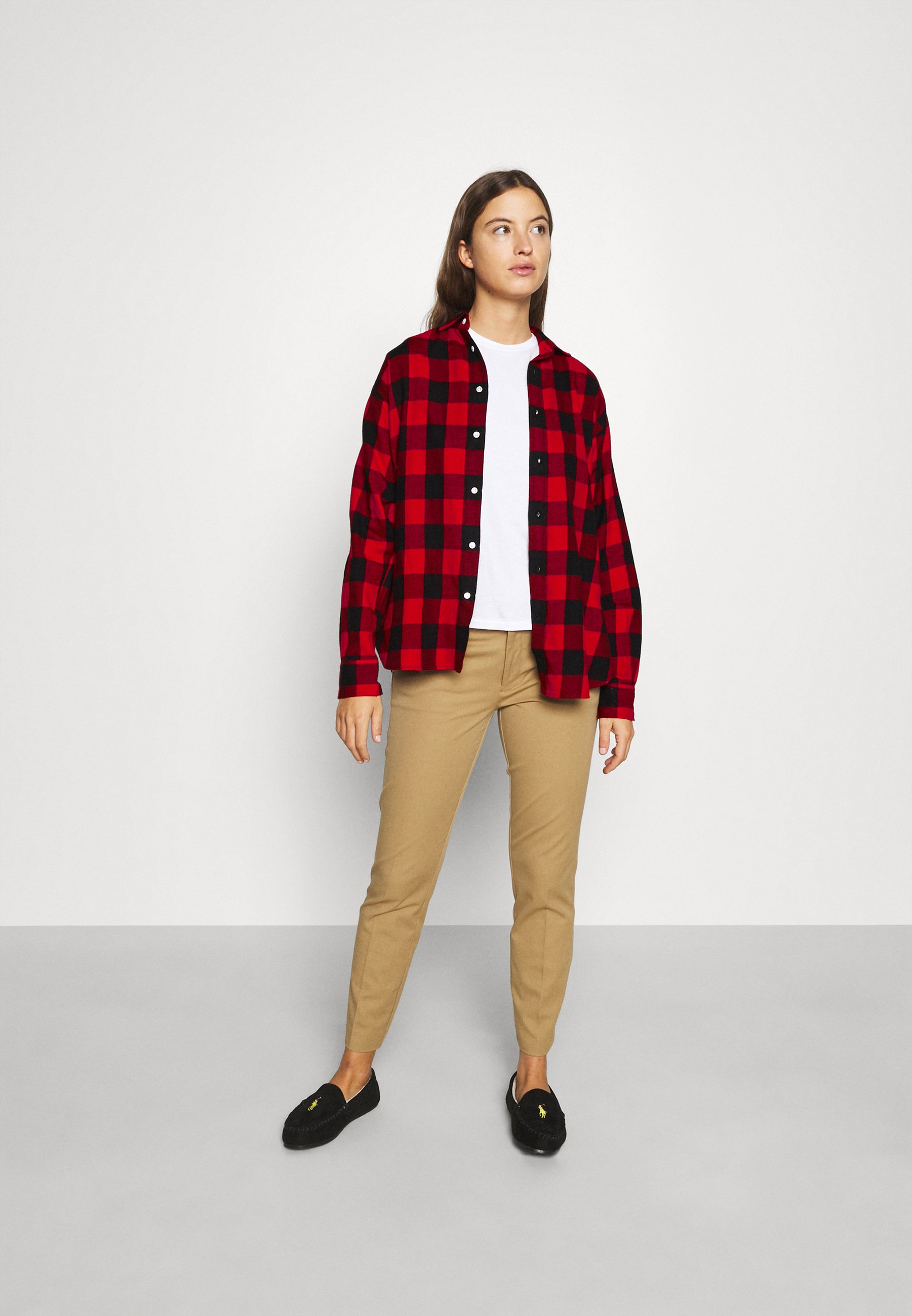 red plaid polo button down