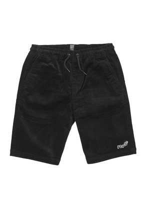 Sorte manchester-shorts med snøre i taljen og sidelommer, med lille hvidt logo på det nederste venstre ben.