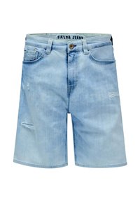 Shorts de mezclilla azul claro con un corte estándar, bolsillos frontales y detalles desgastados en la tela. Etiqueta de la marca "Salsa Jeans" en la cinturilla.