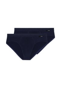 Navyblaue Baumwollslips im Doppelpack, mit glatter Textur, elastischem Bund und dezentem Logo auf der Vorderseite.