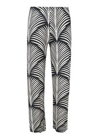 Zwart-witte broek met een palmbladvorm, gemaakt van lichtgewicht stof, met een recht model en een elastische tailleband.