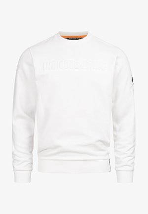 Witte sweatshirt van een katoenmix, met een textuur "INDICODE JEANS" logo, geribde boorden en zoom, en een logo detail op de mouw.