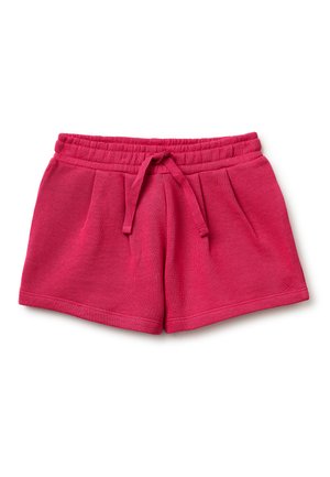 Pantaloncini di cotone rosa brillante con vita elastica e coulisse, dotati di tasche laterali e piccolo logo ricamato sull'orlo.