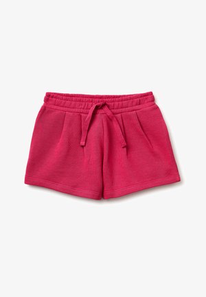 Pantalones cortos de algodón en color rosa brillante con cintura elástica y cordón, que cuentan con bolsillos laterales y un pequeño logo bordado en el dobladillo.