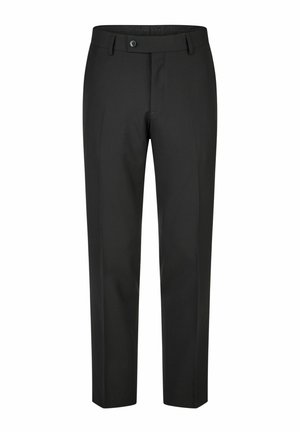 Schwarze, maßgeschneiderte Anzughose mit Gürtelschlaufen, vorderer Knopfleiste und Reißverschluss, in schlanker, gerader Passform.