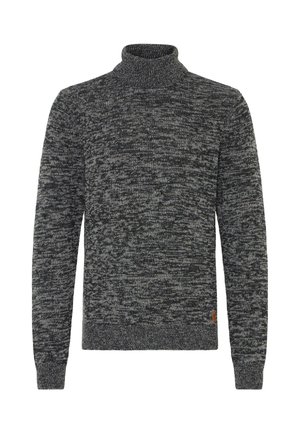 Mørkegrå og sort meleret strikket turtleneck sweater med lange ærmer samt ribbede manchetter og kant.