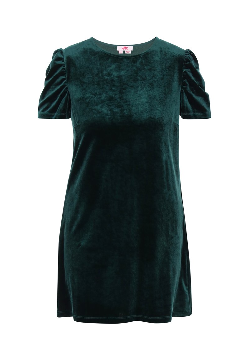 Green Velvet Dress Short Sleeve Smocked Holland Dress W. Rhinestone
