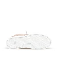 Suola di scarpa con grip in gomma bianca texturizzata, motivo geometrico, taglia 42 contrassegnata e parte superiore beige parzialmente visibile.