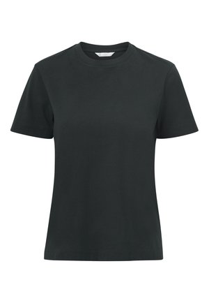 Zwarte katoen t-shirt met een klassieke ronde hals, korte mouwen en een relaxte pasvorm. Zachte textuur zonder zichtbare patronen of accenten.