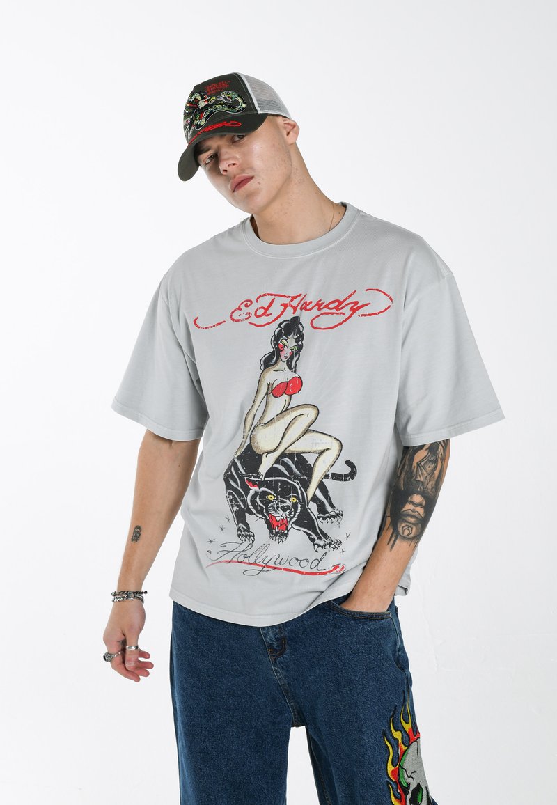 Ed Hardy HOLLY-PANTHER  - Print T-shirt - washed grey