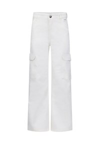 Witte wijde cargobroek van katoen, met twee zijzakken en een knoopsluiting in de taille.