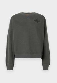 Γκρι κοντοκομμένο φούτερ με στρογγυλή λαιμόκοψη, μακριά μανίκια και ριμπ μανσέτες. Φέρει μαύρο κείμενο "THE DANCE STUDIO BOSS" στο στήθος.