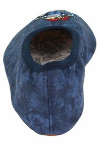 Navyblaue Stoffschlappen mit runder Zehenpartie, ausgestattet mit einem gestickten Design auf dem Obermaterial und einem weichen Innenfutter.