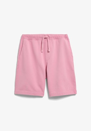 Roze katoenen shorts met een elastische tailleband, trekkoord, zijzakken en een klein geborduurd logo op het onderste gedeelte van het linkerbeen.