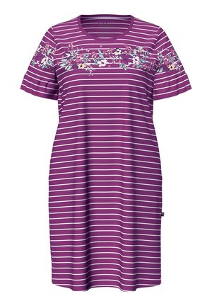 Ulla Popken, FLORAL STRIPE SHORT SLEEVE NIGHTGOWN - Camicia da notte - berry