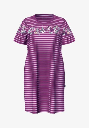 Ulla Popken, FLORAL STRIPE SHORT SLEEVE NIGHTGOWN - Nachthemd - berry