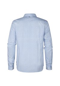 Camicia a maniche lunghe azzurro chiaro con un discreto motivo ad ancore, polsini abbottonati e colletto. Realizzata in cotone con una texture liscia.
