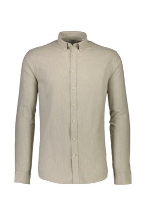 Pitkähihaisessa vaaleanbeigessä tekstuurikankaisessa paidassa on nappikaulus ja etu-nappilista. Siinä on suora helma ja muotoiltu istuvuus.