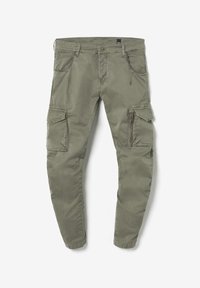 Groene cargobroek met een slim fit, voorzien van meerdere zakken, een zijzak met rits en een zachte, duurzame stoftextuur.