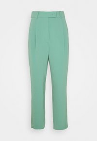 Mintgröna skräddarsydda byxor med rak benstil, med bälteshällor och framfållar för en strukturerad design.