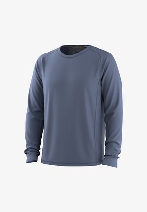 Langarmshirt met ronde hals in effen gedempte blauwe kleur met zichtbare naden, gemaakt van soepel, lichtgewicht stof.