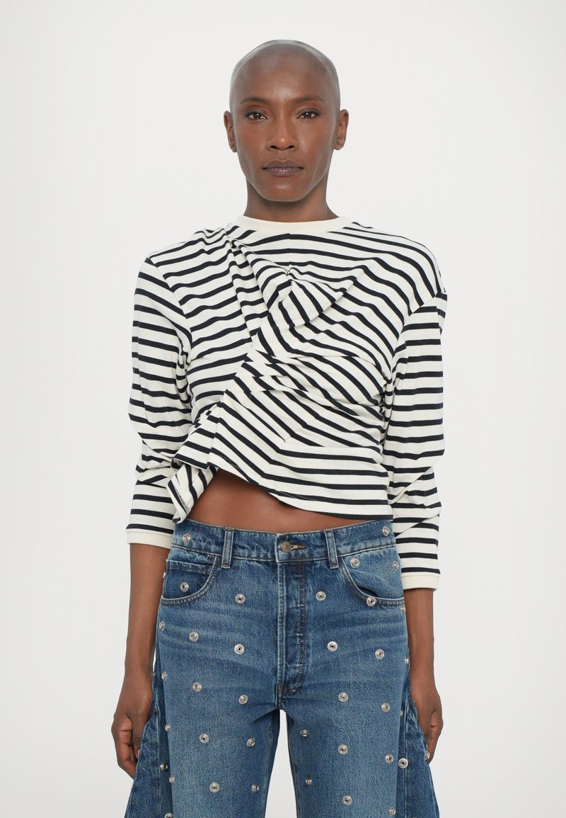 A.W.A.K.E. MODE - STRIPE ONG SLEEVE KNOTTED WITH OPEN BACK - Camiseta de manga larga - navy/ecru, Ampliar
