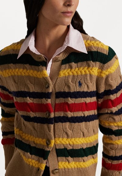 Polo Ralph Lauren STRIPED CABLE WOOL CASHMERE CARDIGAN - Cardigan - camel melange multi
