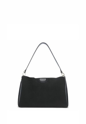 Bolso rectangular negro de Bugatti con tela texturizada, correa corta y herrajes plateados a cada lado para llevar al hombro o en la mano.