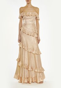 True Decadence COLD SHOULDER RUFFLE - Iltapuku - metallic copper
