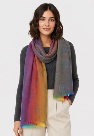 Faera, WEICHER SCHAL FRANSEN STICKEREIEN SMILEY MOTIV FARBVERLÄUFE - Scarf - anthrazit