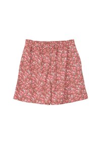 Shorts floraux en rose et marron, avec une taille élastique, une coupe ample et un petit motif de fleurs tout en longueur.