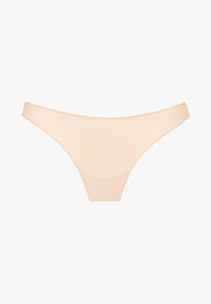 Nude-farvet g-strengstrusser lavet af glat stof med et lavtalje design, der har tynde sidestraps og minimal dækning.