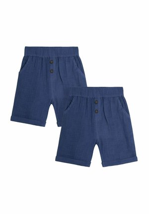 Blå linnedeshorts med en komfortabel talje, to sidelommer og to frontknapper. Omslåede kanter og en tekstureret stoffinish.