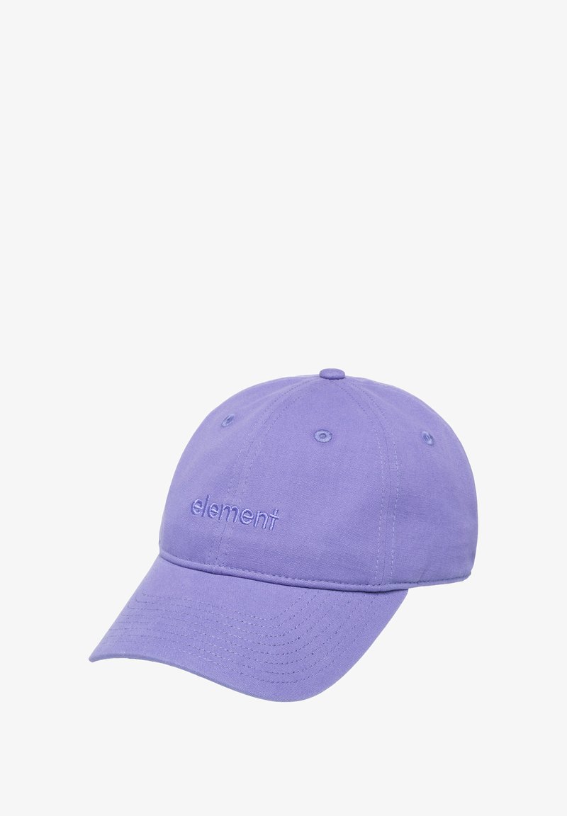 Cappello in cotone viola con visiera curva, dotato di logo "element" ricamato nella parte frontale e occhielli di ventilazione sulla corona.