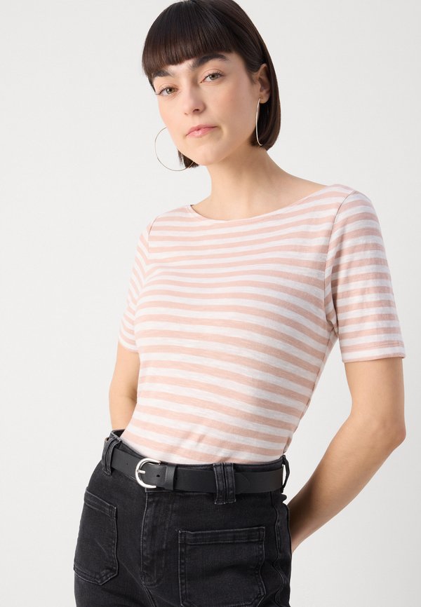 SHORT SLEEVE BOAT NECK STRIPED - Print T-shirt - rose4